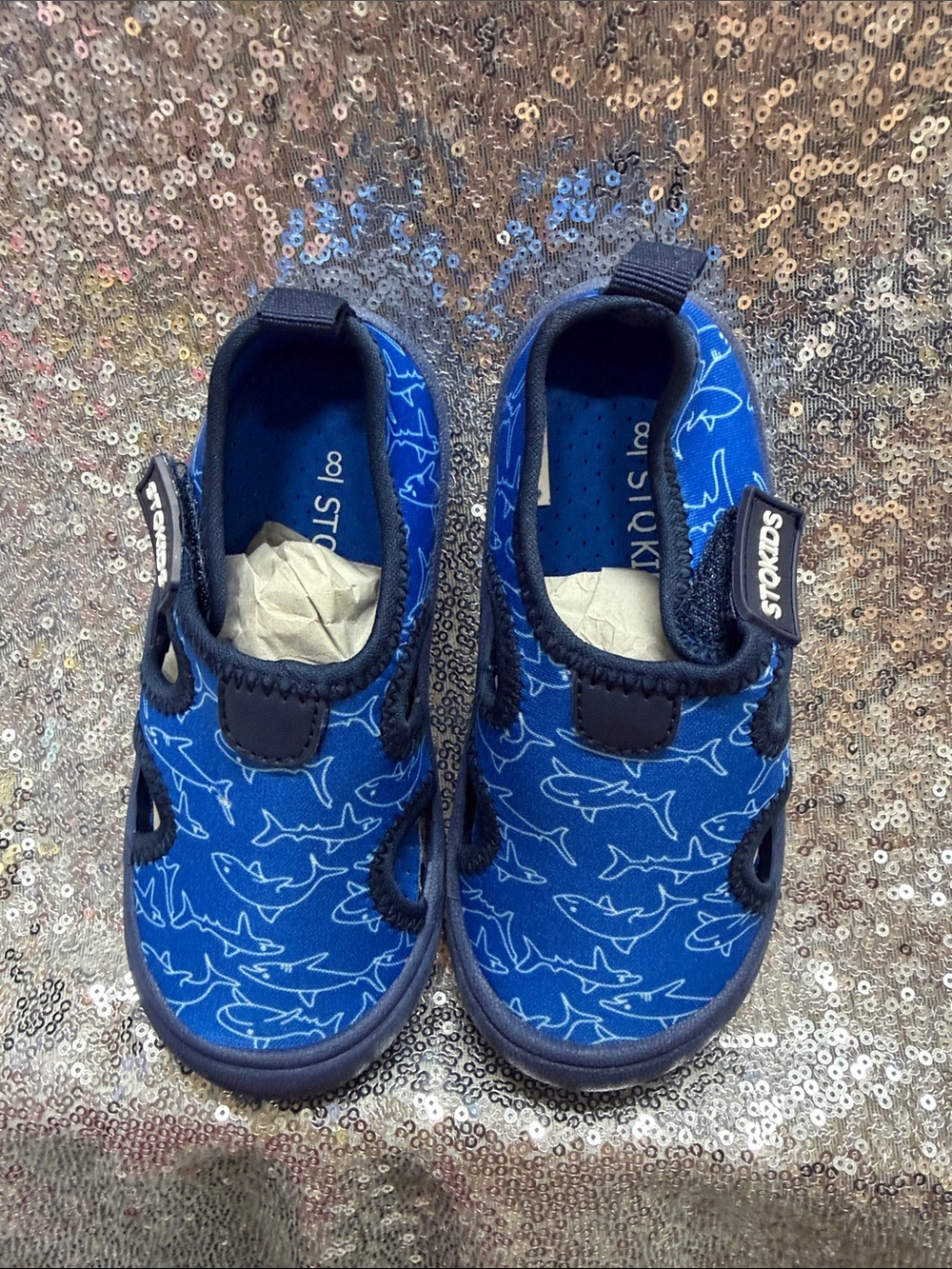 Blue Shark-Print Kids' Water Shoes, size 8, NWOT